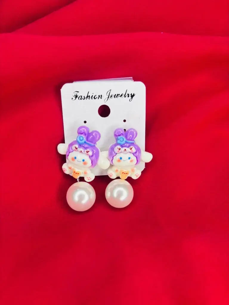 Cute Purple Doll Pearl Drop Earrings