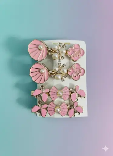 Pink Pearl Charm Hair Clip Set